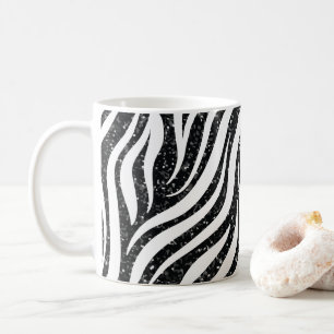 Zebra Stripes Black Glitter Wild Animals Print Coffee Mug