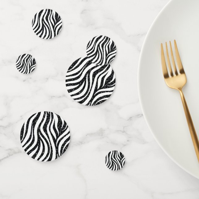 Zebra Stripes Black Glitter Wild Animals Print Confetti (Group)