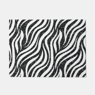 Zebra Stripes Black Glitter Wild Animals Print Doormat