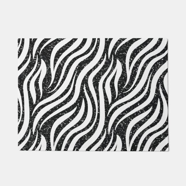 Zebra Stripes Black Glitter Wild Animals Print Doormat (Front)