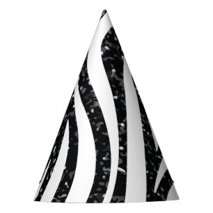 Zebra Stripes Black Glitter Wild Animals Print Party Hat