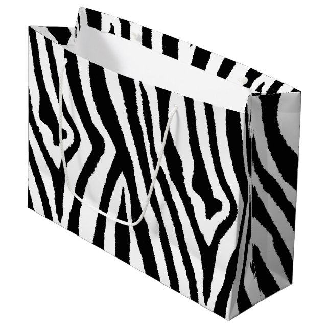 Zebra Stripes Black & White | Bold Safari Large Gift Bag (Front Angled)