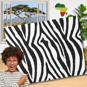 Zebra Stripes Black & White   Safari Animal Print Fleece Blanket