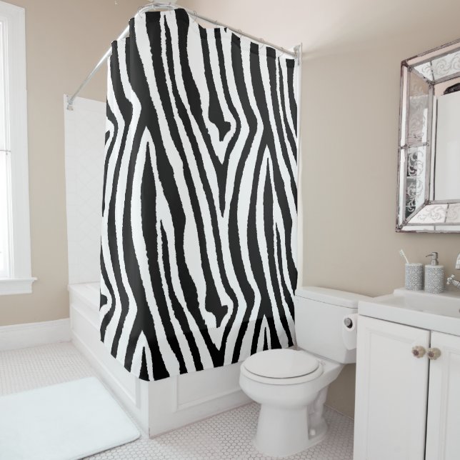 Zebra Stripes Black & White | Safari Animal Print Shower Curtain (In Situ)