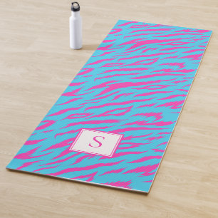Zebra Stripes Blue Monogram Personalized Yoga Mat