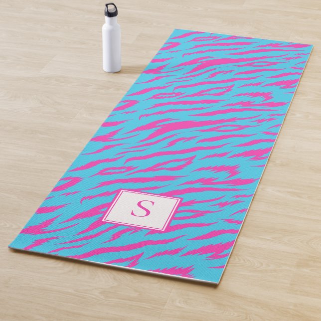 Zebra Stripes Blue Purple Monogram Personalised Yoga Mat (In Situ)