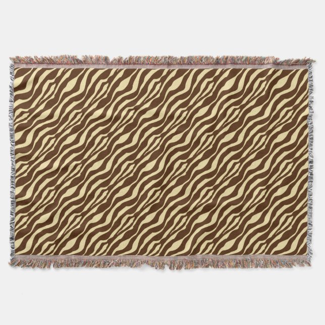 Zebra stripes - Chocolate Brown and Camel Tan Throw Blanket (Front)