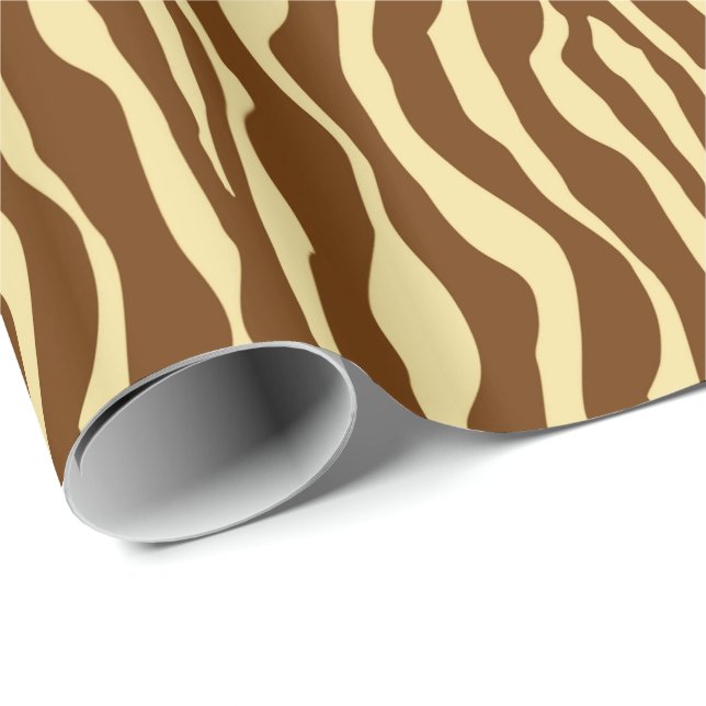 Zebra stripes - Chocolate Brown and Camel Tan Wrapping Paper (Roll Corner)