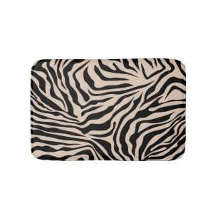 Zebra Stripes Cream Beige Black Wild Animal Print Bath Mat