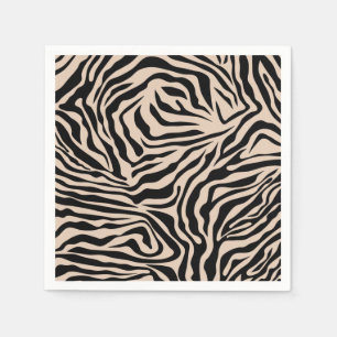 Zebra Stripes Cream Beige Black Wild Animal Print Napkin