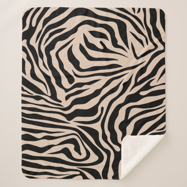 Zebra Stripes Cream Beige Black Wild Animal Print Sherpa Blanket (Front)