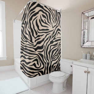 Zebra Stripes Cream Beige Black Wild Animal Print Shower Curtain