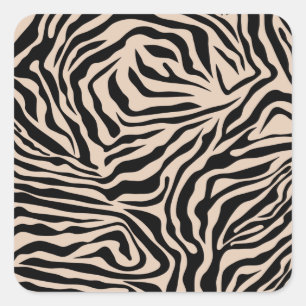 Zebra Stripes Cream Beige Black Wild Animal Print Square Sticker