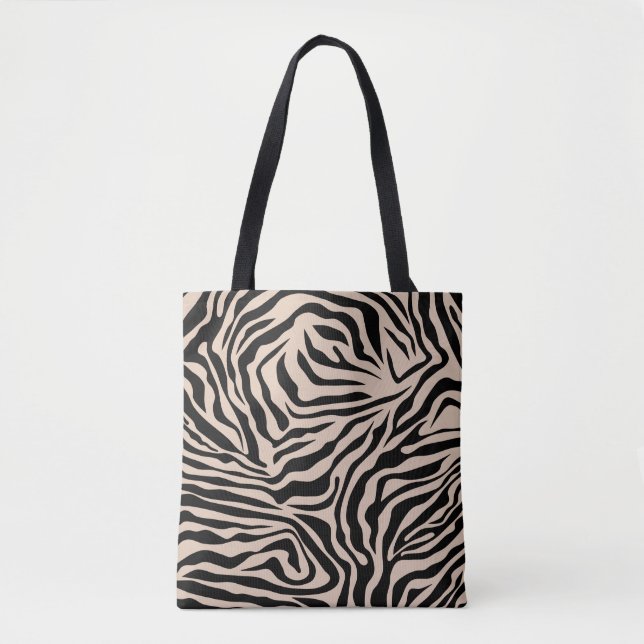 Zebra Stripes Cream Beige Black Wild Animal Print Tote Bag (Front)