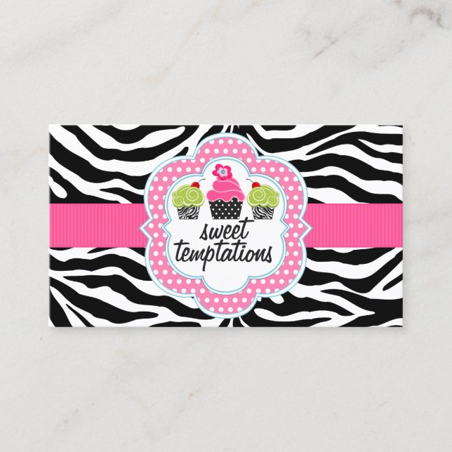 Zebra Stripes Cupcake Bakery Business Card (Front)