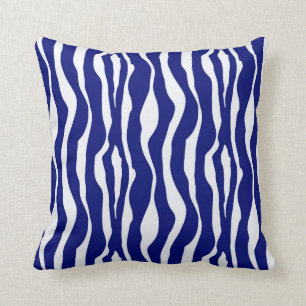 Zebra stripes - Dark Cobalt Blue and White Cushion