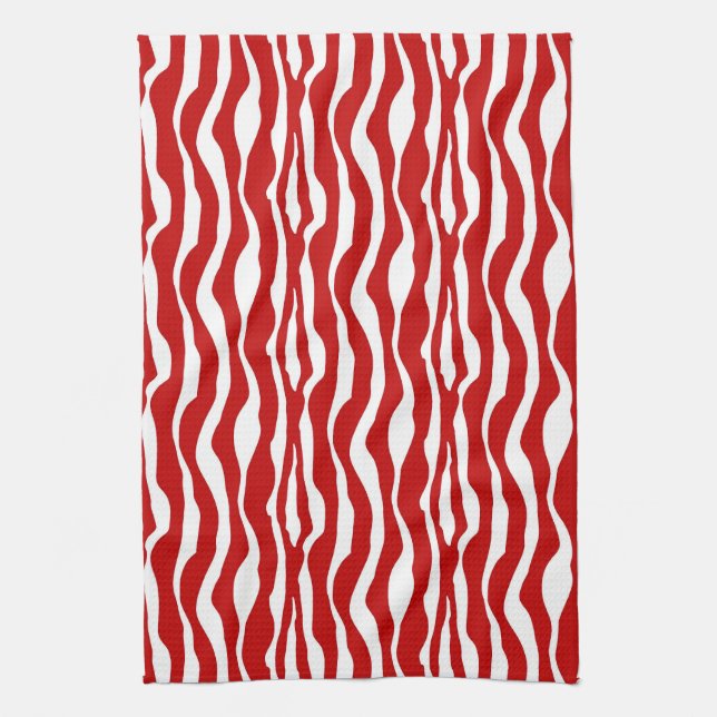 Zebra stripes - Deep Red and White Tea Towel (Vertical)