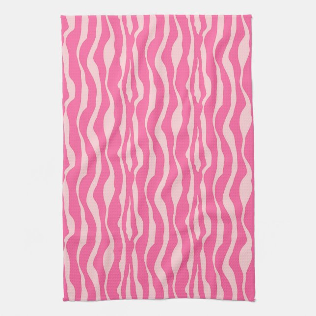 Zebra stripes - Fuchsia and light pink Tea Towel (Vertical)