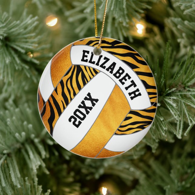 zebra stripes gold orange personalised volleyball ceramic tree decoration (Tree)
