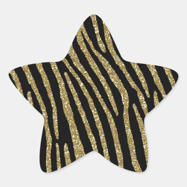 Zebra Stripes Golden Brass Elegance Star Sticker (Front)