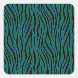 Zebra Stripes in Black and Green Safari Print Square Sticker