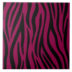 Zebra Stripes in Black and Magenta Safari Print Tile