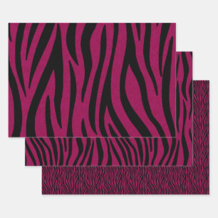 Zebra Stripes in Black and Magenta Safari Print Wrapping Paper Sheet