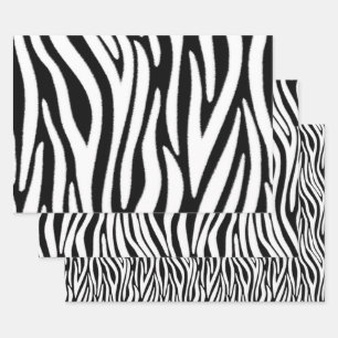 Zebra Stripes in Black and White Fur Effect Wrapping Paper Sheet
