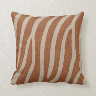 Zebra Stripes in Burnt Orange on Linen Look Cushion