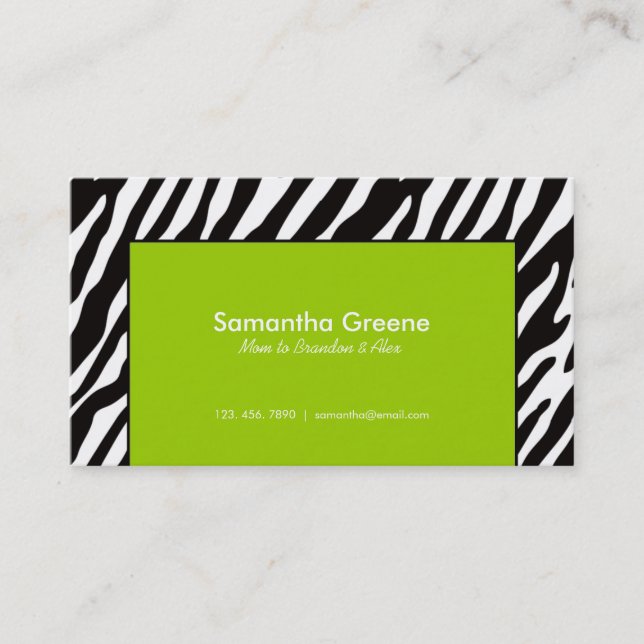 Zebra Stripes in Lime Mummy Calling Card (Front)