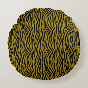 Zebra Stripes in Safari Black and Brown Round Cushion