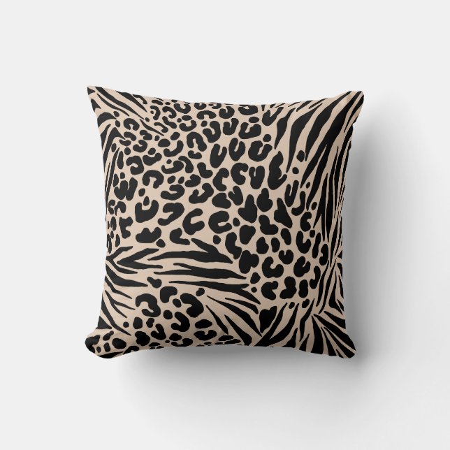 Zebra Stripes Leopard Beige Black Wild Animal  Cushion (Front)