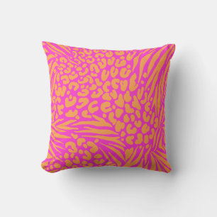 Zebra Stripes Leopard Pink Orange Wild Animal Cushion