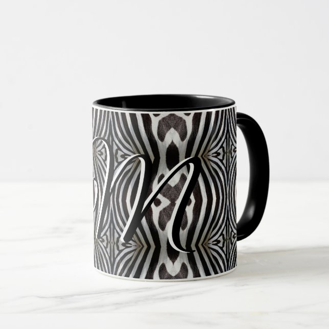 Zebra Stripes Monogram in Black and White Mug (Front Right)