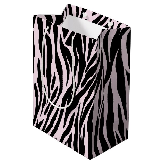 Zebra Stripes On Pastel Pink Medium Gift Bag (Back Angled)