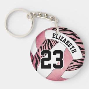 zebra stripes on pink girls volleyball key ring