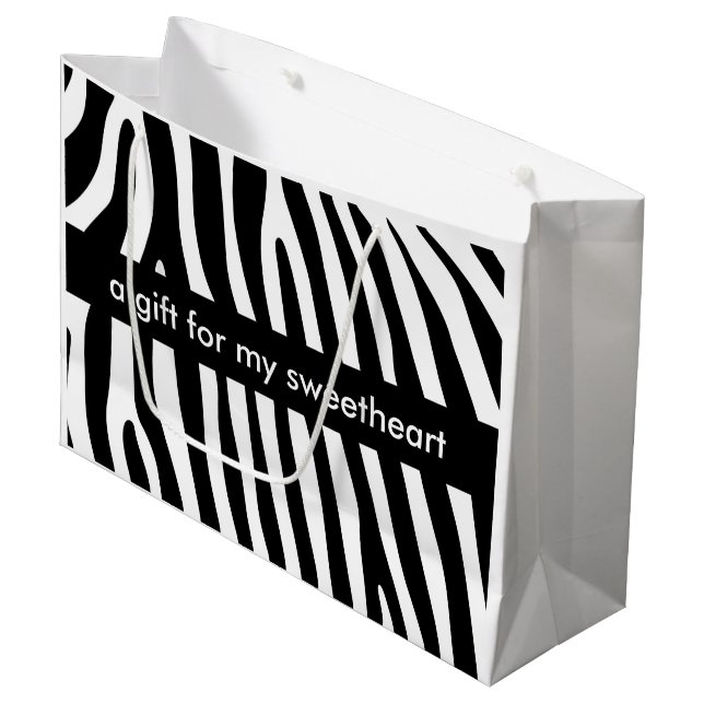 Zebra stripes pattern black & white + your ideas large gift bag (Front Angled)