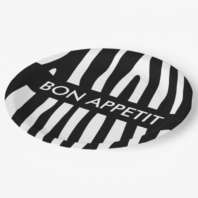 Zebra stripes pattern black & white + your ideas paper plate (Angled)