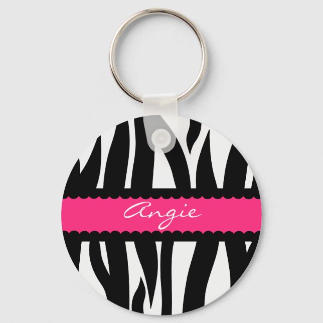 Zebra Stripes Pattern Personalized Name Keychain (Front)