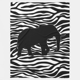 Zebra Stripes Pattern with Elephant + your ideas Fleece Blanket
