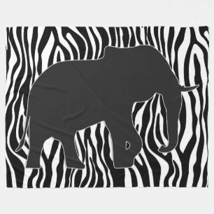 Zebra Stripes Pattern with Elephant + your ideas Fleece Blanket
