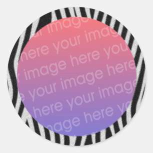zebra stripes photo frame classic round sticker