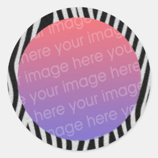 zebra stripes photo frame classic round sticker