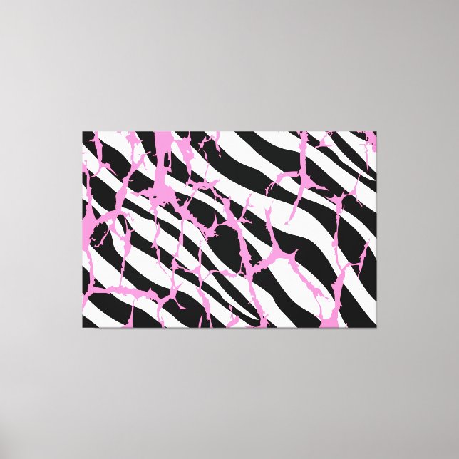 Zebra Stripes Pink Grunge Modern Canvas Art (Front)