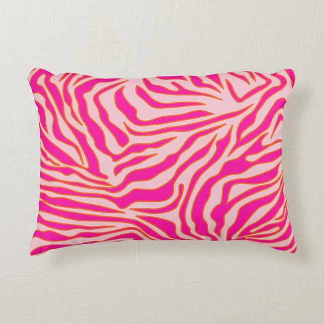 Zebra Stripes Pink Orange Wild Animal Print Decorative Cushion (Front)