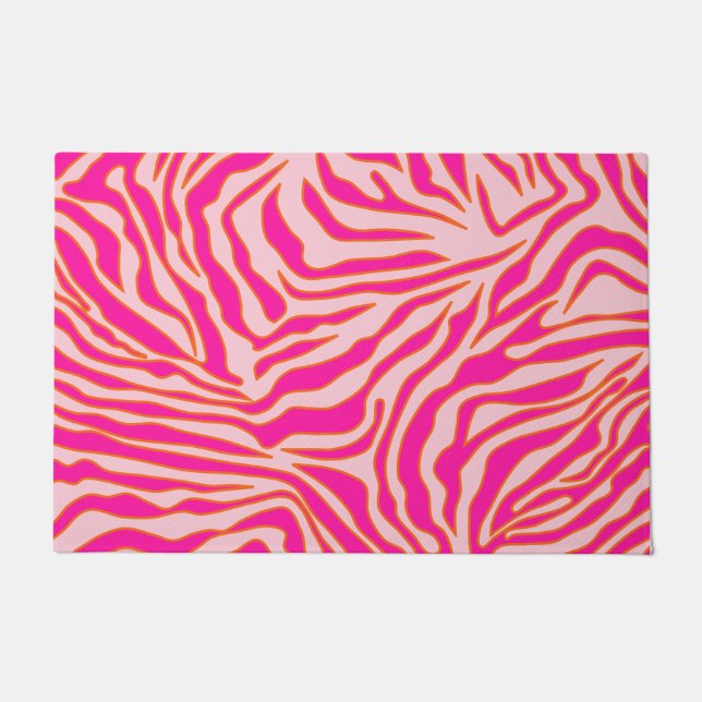 Zebra Stripes Pink Orange Wild Animal Print Doormat (Front)