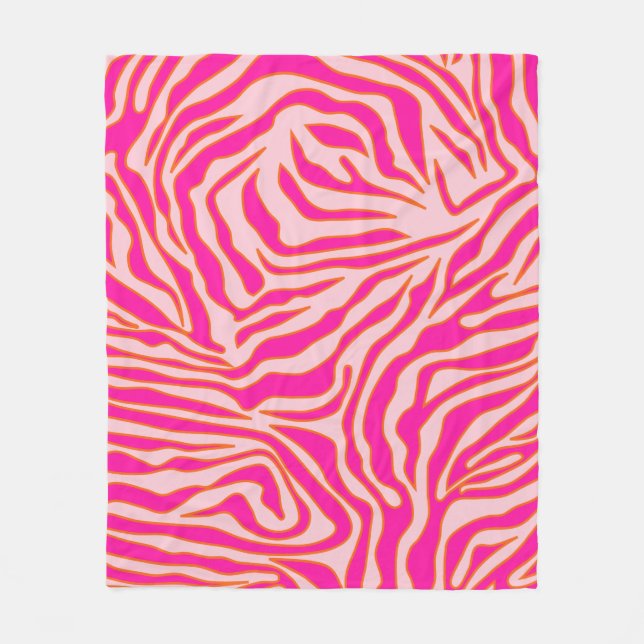 Zebra Stripes Pink Orange Wild Animal Print Fleece Blanket (Front)