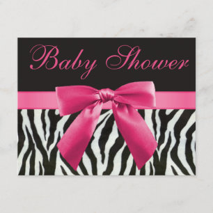 Zebra Stripes & Pink Printed Bow Baby Shower Invitation
