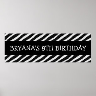 Zebra Stripes Print Custom Birthday Party Banner
