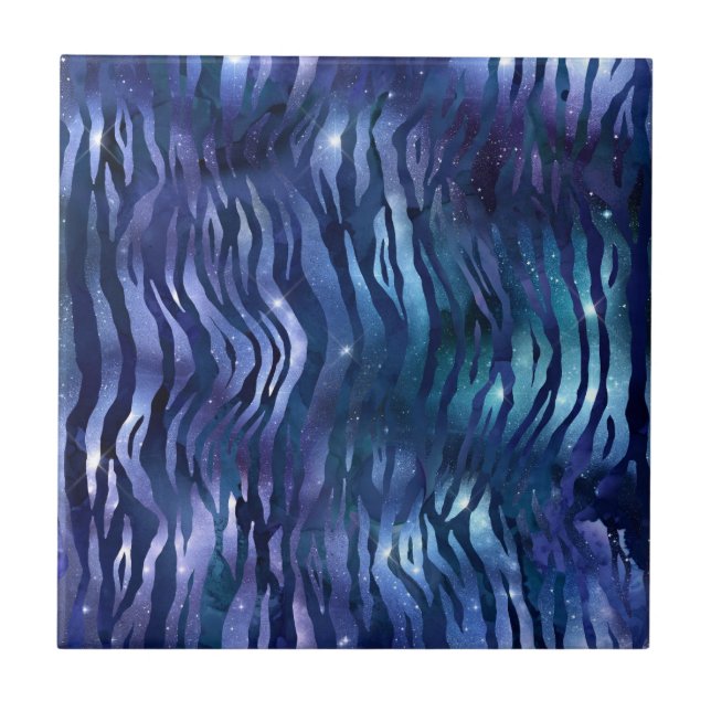 Zebra Stripes Shining Star Blue Starry Night Space Tile (Front)